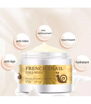 Crème bave d'Escargot au Collagène - Crème visage anti-âge anti-rides anti-vieillissement (25g)
