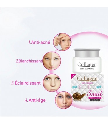 Crème Collagène & Bave d'Escargot - Crème visage anti-âge anti-rides blanchissant (80g)