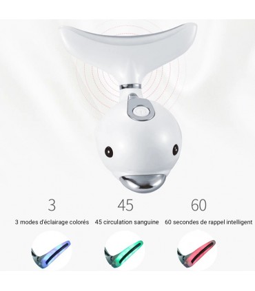 Appareil anti-rides LED 3D Dauphin en 3 couleurs de lumières massages pour le visage et le cou