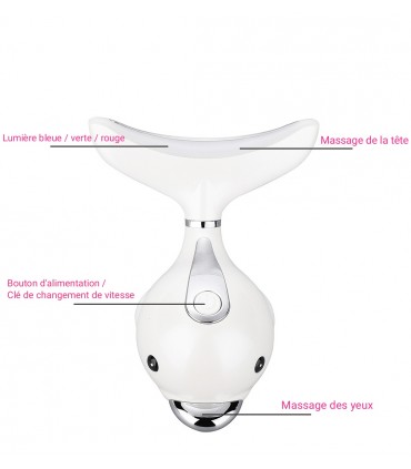 Appareil anti-rides LED 3D Dauphin en 3 couleurs de lumières massages pour le visage et le cou