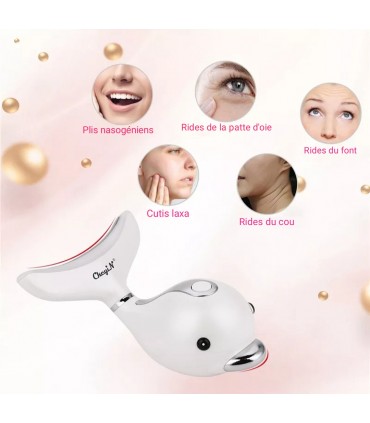 Appareil anti-rides LED 3D Dauphin en 3 couleurs de lumières massages pour le visage et le cou