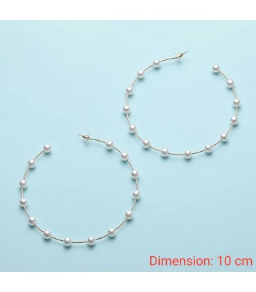 Boucles d'oreilles rondes à perles  blanches 10cm (1 paire)