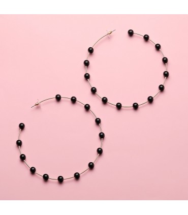 Boucles d'oreilles rondes à perles noires 10cm (1 paire)