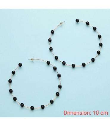 Boucles d'oreilles rondes à perles noires 10cm (1 paire)