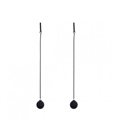 Boucle d'oreille à longue frange boule noire 14cm (1 paire)