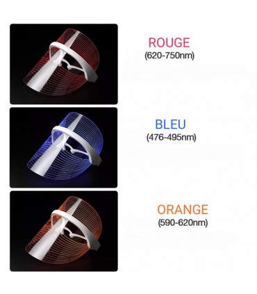 Masque de beauté luminothérapie LED 3D en 3 couleurs de lumières soin du visage anti-âge anti-rides