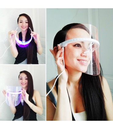 Masque de beauté luminothérapie LED 3D en 3 couleurs de lumières soin du visage anti-âge anti-rides