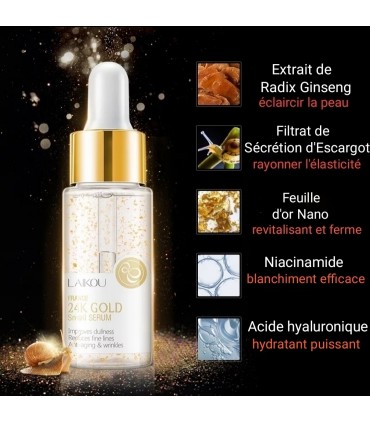 Sérum Bave d'Escargot & Or 24K - Sérum visage anti-âge anti-rides éclaircissements 15ml