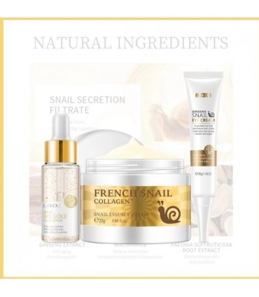 Routine soin visage Bave d'Escargot - Ensemble soin visage anti-âge anti-ride rajeunissement ( 4 pièces )