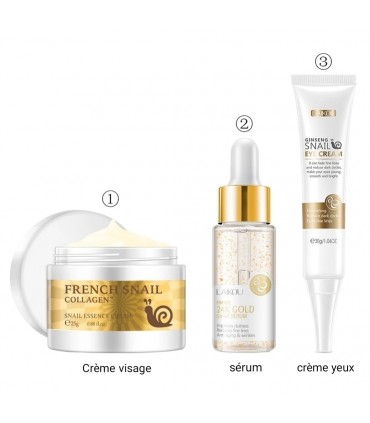 Routine soin visage Bave d'Escargot - Ensemble soin visage anti-âge anti-ride rajeunissement ( 4 pièces )