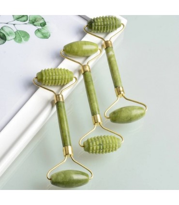 Rouleau de Massage Pierre de Jade naturelle - Masseur à rouleau de Pierre Jade double têtes