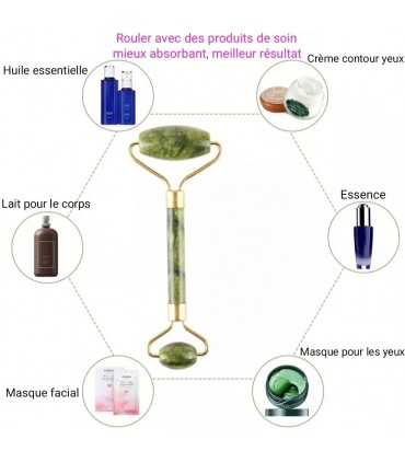 Rouleau de Massage Pierre de Jade naturelle - Masseur à rouleau de Pierre Jade double têtes