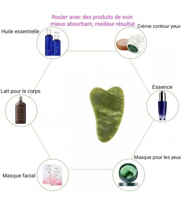 Plaque de massage pierre de Jade Gua-Sha naturelle - Masseur à rouleau de Pierre Jade Gua-Sha double têtes