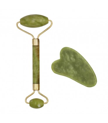 Ensembles 2 pièces rouleau de Massage Pierre de Jade naturelle - Masseur à rouleau de Pierre Jade double têtes