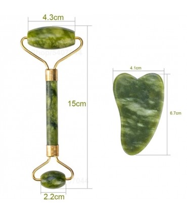 Ensembles 2 pièces rouleau de Massage Pierre de Jade naturelle - Masseur à rouleau de Pierre Jade double têtes