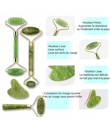 Ensembles 2 pièces rouleau de Massage Pierre de Jade naturelle - Masseur à rouleau de Pierre Jade double têtes
