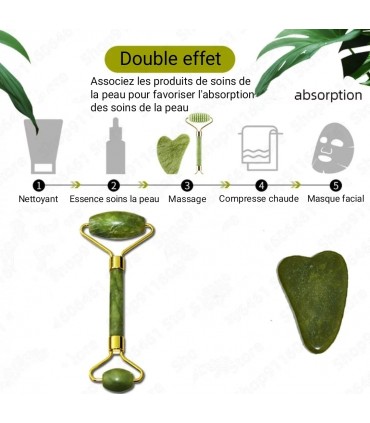 Ensembles 2 pièces rouleau de Massage Pierre de Jade naturelle - Masseur à rouleau de Pierre Jade double têtes