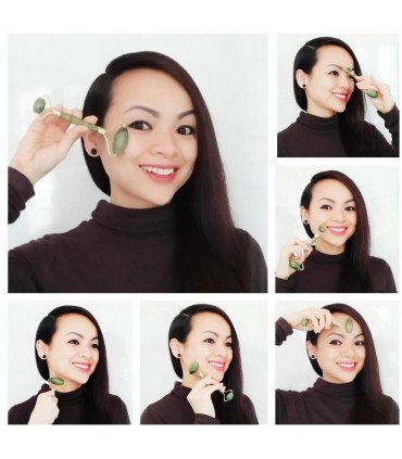 Ensembles 2 pièces rouleau de Massage Pierre de Jade naturelle - Masseur à rouleau de Pierre Jade double têtes