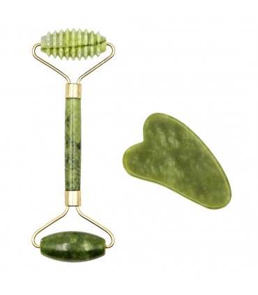 Ensembles 2 pièces rouleau de Massage Pierre de Jade naturelle - Masseur à rouleau de Pierre Jade double têtes