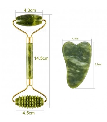 Ensembles 2 pièces rouleau de Massage Pierre de Jade naturelle - Masseur à rouleau de Pierre Jade double têtes