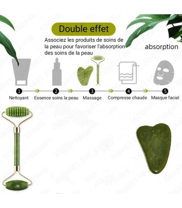 Ensembles 2 pièces rouleau de Massage Pierre de Jade naturelle - Masseur à rouleau de Pierre Jade double têtes