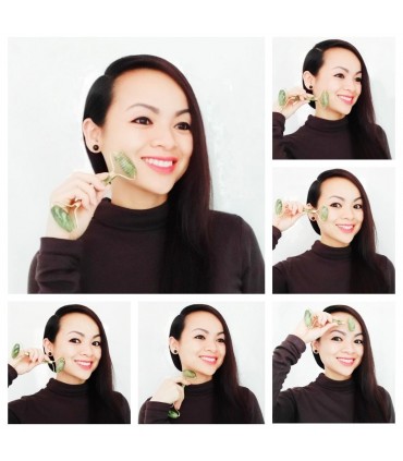 Ensembles 2 pièces rouleau de Massage Pierre de Jade naturelle - Masseur à rouleau de Pierre Jade double têtes