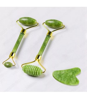 Ensembles 3 pièces rouleau de Massage Pierre de Jade naturelle - Masseur à rouleau de Pierre Jade double têtes