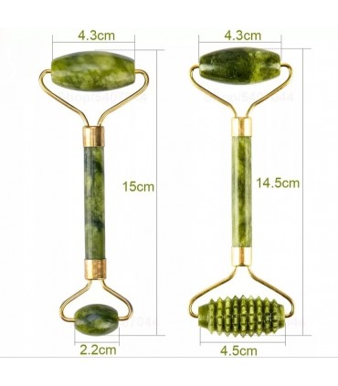 Ensembles 3 pièces rouleau de Massage Pierre de Jade naturelle - Masseur à rouleau de Pierre Jade double têtes