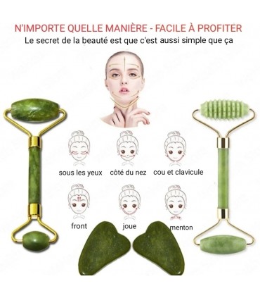 Ensembles 3 pièces rouleau de Massage Pierre de Jade naturelle - Masseur à rouleau de Pierre Jade double têtes