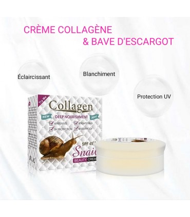 Crème Collagène SPF 45+ Bave d'Escargots éclaircissant blanchiment hydratant - Crème visage ( 30ml )