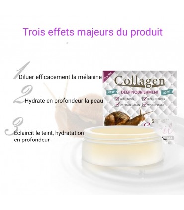 Crème Collagène SPF 45+ Bave d'Escargots éclaircissant blanchiment hydratant - Crème visage ( 30ml )