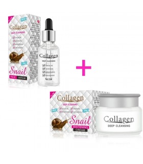 Routine soins visage Collagène & Bave d'Escargot - Ensemble soin visage éclaircissant blanchiment hydratant (2 pièces)