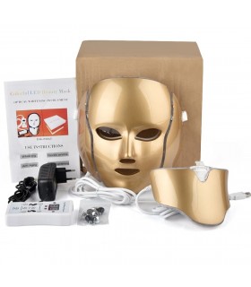 Masque Luminothérapie Doré LED 3D en 7 couleurs de lumières soins du visage et le cou