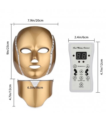 Masque Luminothérapie Doré LED 3D en 7 couleurs de lumières soins du visage et le cou