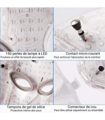 Masque Luminothérapie Doré LED 3D en 7 couleurs de lumières soins du visage et le cou