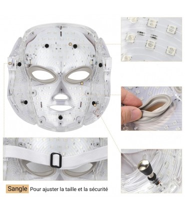 Masque Luminothérapie Doré LED 3D en 7 couleurs de lumières soins du visage et le cou
