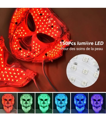 Masque Luminothérapie Doré LED 3D en 7 couleurs de lumières soins du visage et le cou