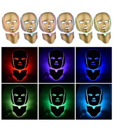 Masque Luminothérapie Doré LED 3D en 7 couleurs de lumières soins du visage et le cou