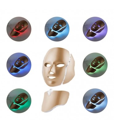 Masque Luminothérapie Doré LED 3D en 7 couleurs de lumières soins du visage et le cou