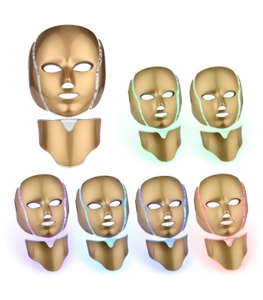 Masque Luminothérapie Doré LED 3D en 7 couleurs de lumières soins du visage et le cou