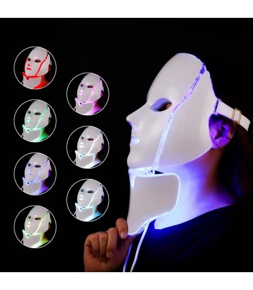 Masque Luminothérapie LED 3D en 7 couleurs de lumières soins du visage et le cou