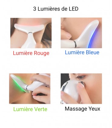 Appareil anti-rides LED 3D Dauphin en 3 couleurs de lumières massages pour le visage et le cou