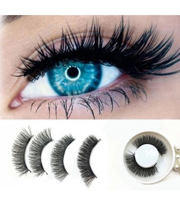 Faux cils magnétiques 3D réutilisable 1 paire ( 4 pièces )