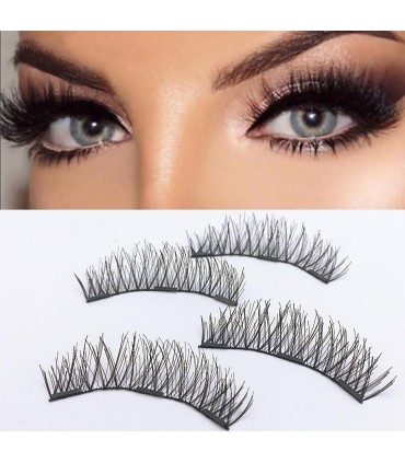 Faux cils magnétiques 3D réutilisable 1 paire ( 4 pièces )